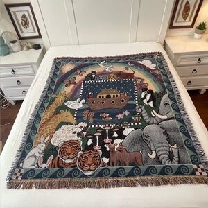 American Weavers Vintage 1996 Noah's Ark Animal Tapestry Blanket